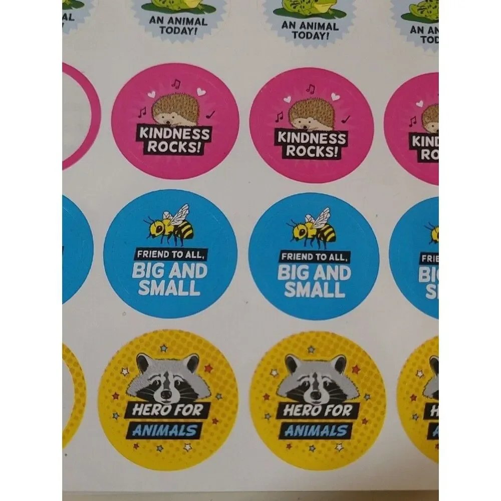 Assorted Kindness & Compassion Reward Stickers Pink, Blue, Yellow, Purple Vegan